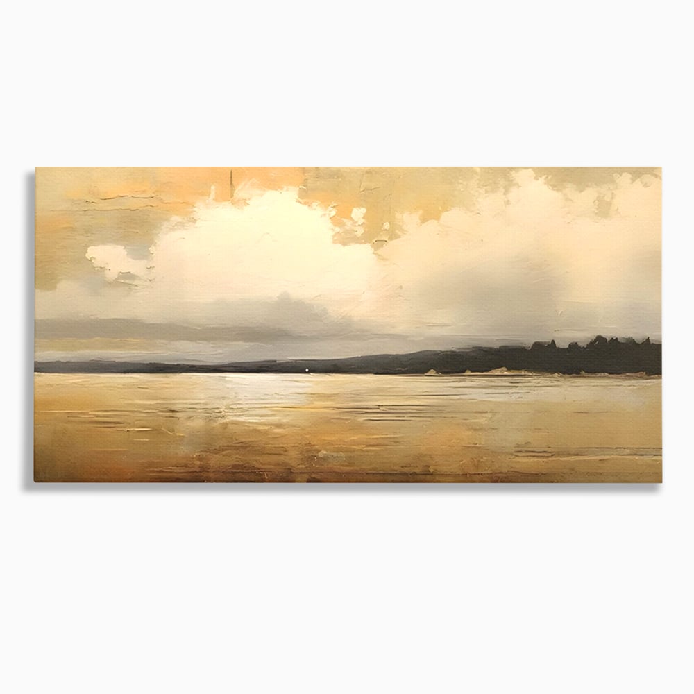 Tablou canvas cu pictura orizontala cu apus pe lac, fara rama, pe sasiu de lemn